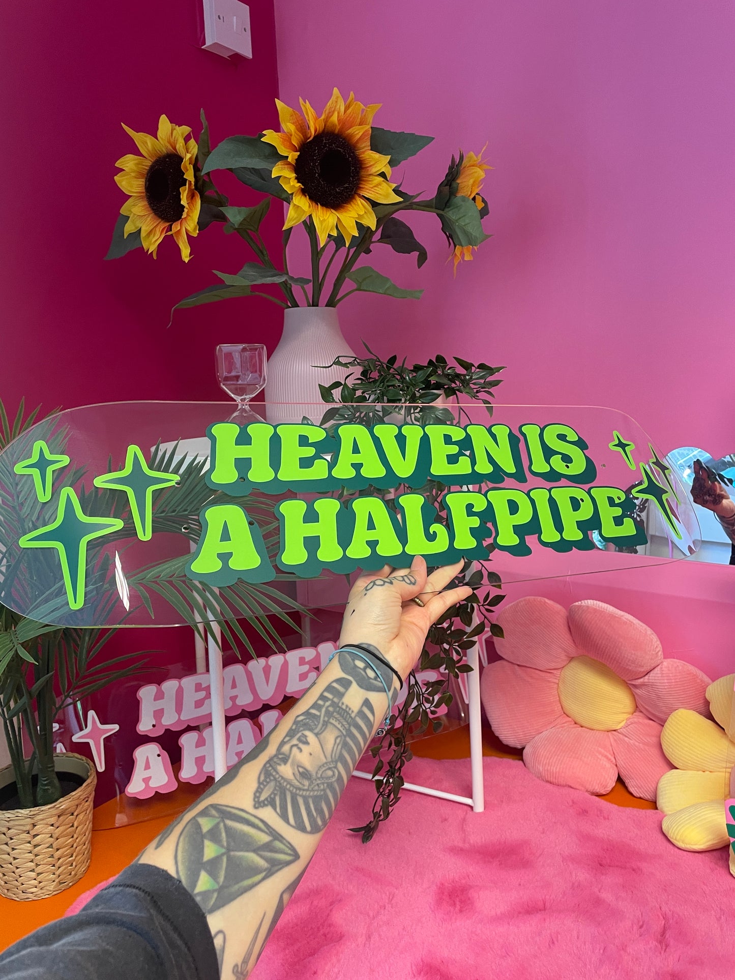 Heaven is a halfpipe clear acrylic skateboard deck