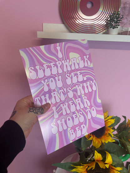 Personalised retro groovy swirl lilac typography poster print