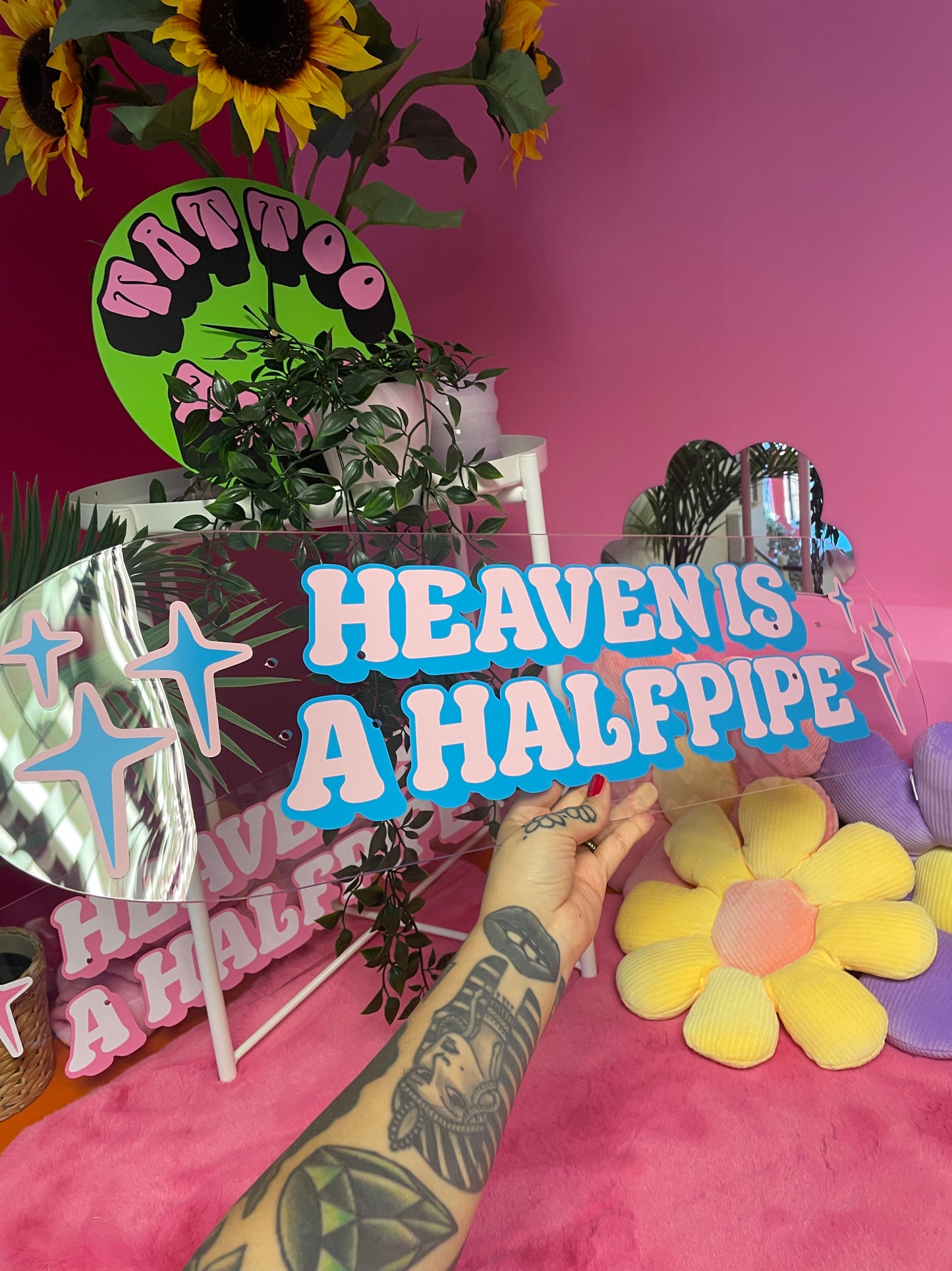 Heaven is a halfpipe clear acrylic skateboard deck