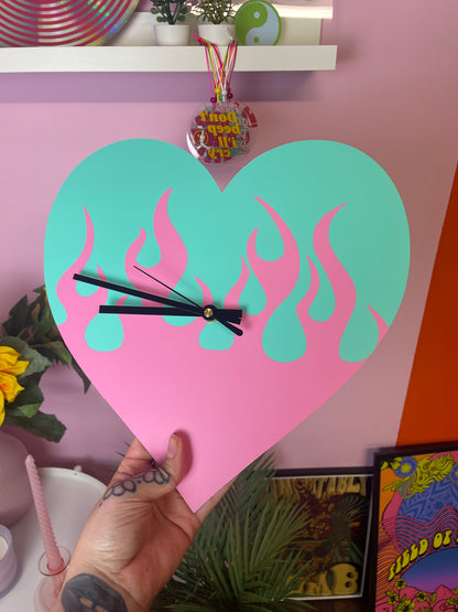 Flames heart shaped decorative clock silent movement