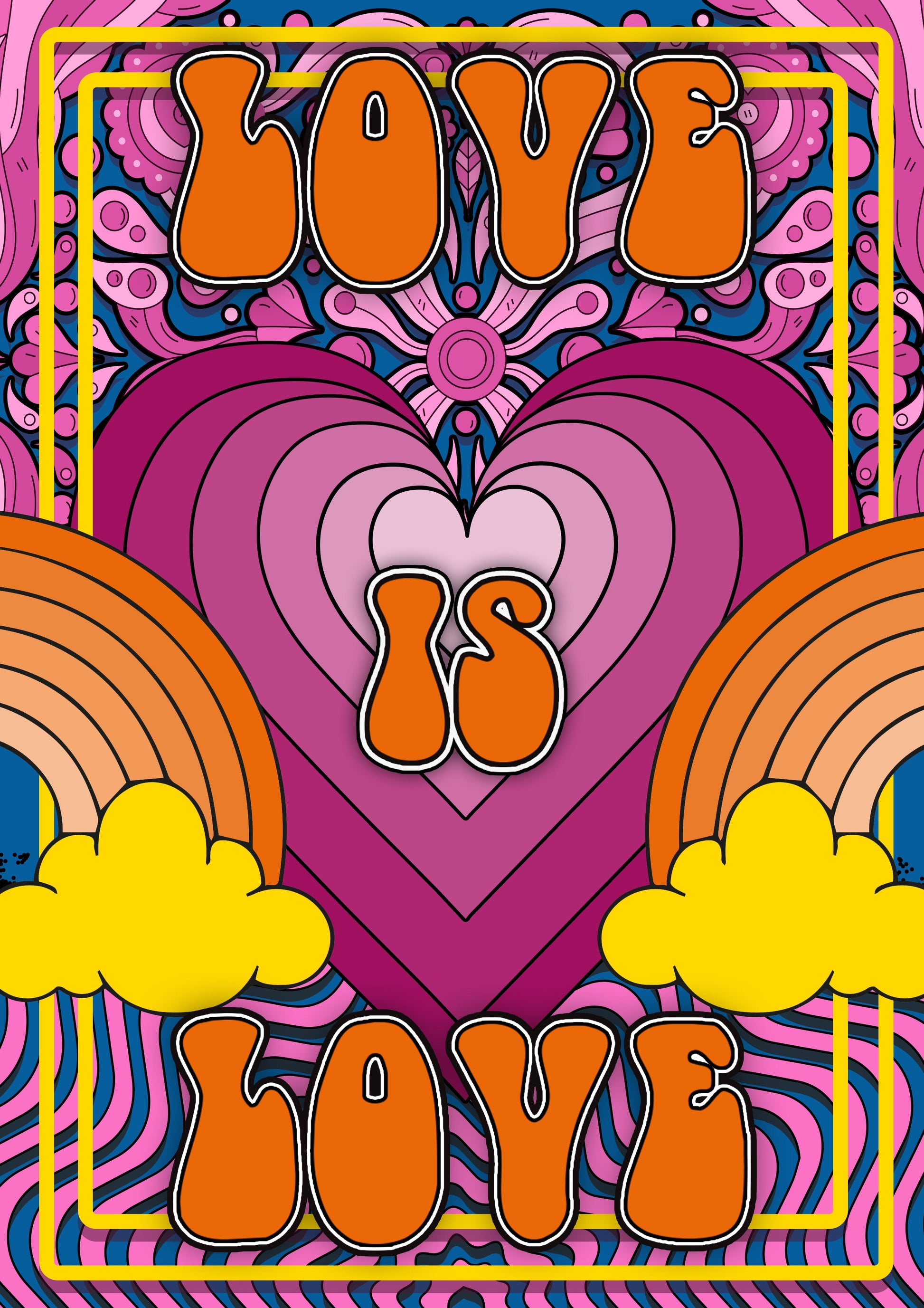 Love Is Psychedelic Hippy 70S Groovy Typography Artwork Poster Print Poster