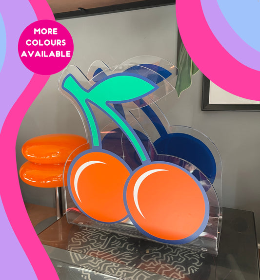 Orange acrylic storage holder for records, books and other storage home decor