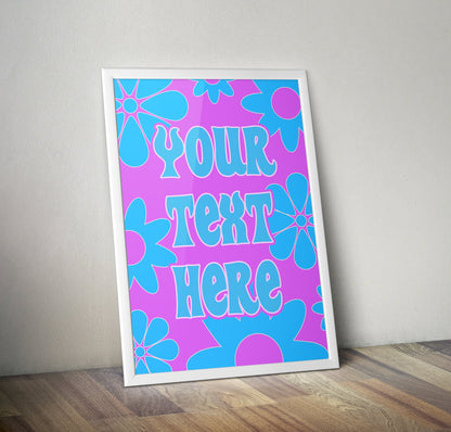 Personalised Flower Blue Purple Typography Poster Print Poster