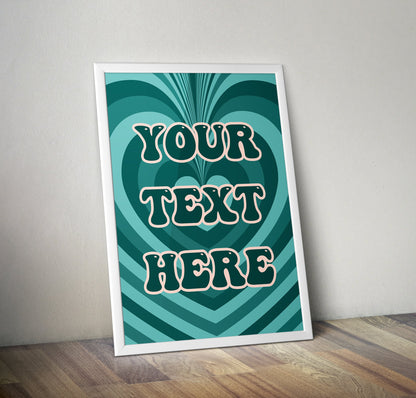 Personalised Retro Hearts Green Typography Poster Print Poster