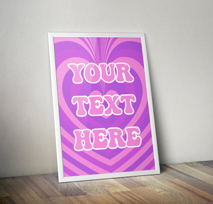 Personalised Retro Hearts Lilac Purple Typography Poster Print Poster