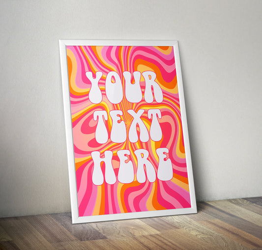 Personalised Retro Groovy Swirl Pink Typography Poster Print Poster