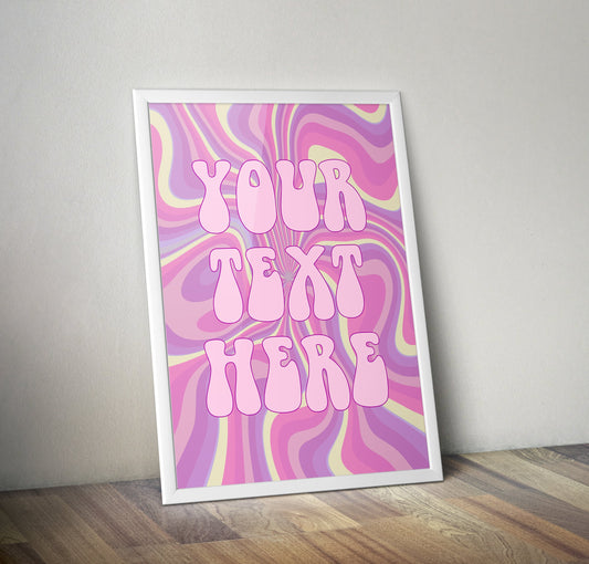 Personalised Retro Groovy Swirl Lilac Typography Poster Print Poster