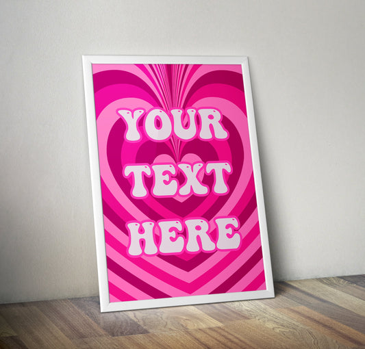 Personalised Retro Hearts Pink Typography Poster Print Poster