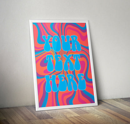 Personalised Retro Groovy Swirl Blue Typography Poster Print Poster