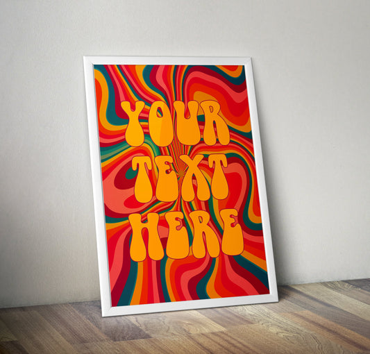 Personalised Retro Groovy Swirl Yellow Typography Poster Print Poster