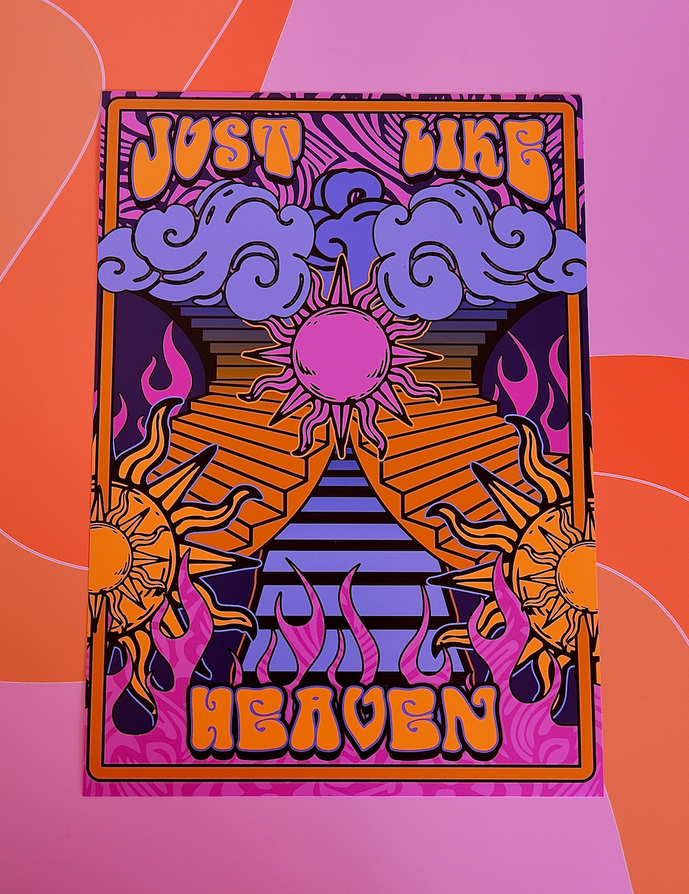 Just Like Heaven Psychedelic 70S Groovy Trippy Typography Artwork Poster Print Poster