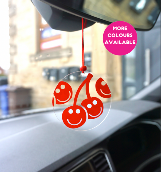 Cherry happy face rearview mirror car accessory charm clear acrylic