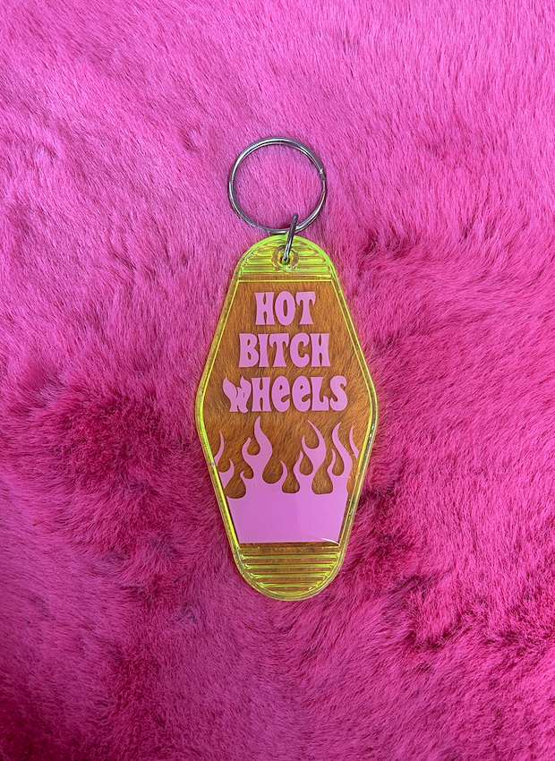 Hot bitch wheels motel keychain keyring various colours