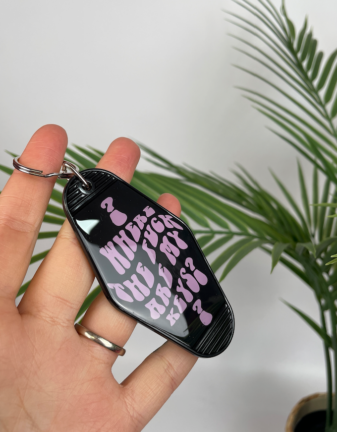 Where the fuck are my keys motel keychain keyring various colours