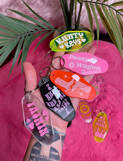 Where the fuck are my keys motel keychain keyring various colours