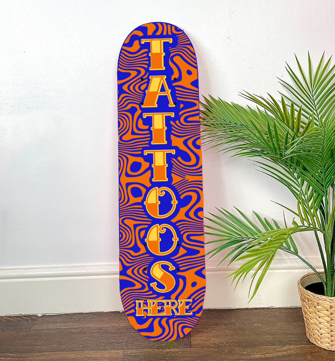 Tattoos here sign clear acrylic skateboard deck