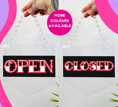 Double sided open and closed tattoo sign clear acrylic banner with acrylic chain