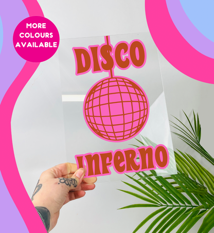 Disco inferno clear acrylic vinyl poster plaque