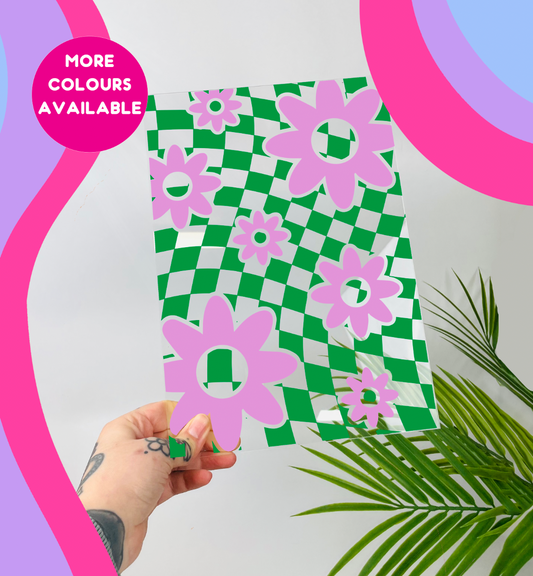 Flower and checkered pattern clear acrylic vinyl poster plaque