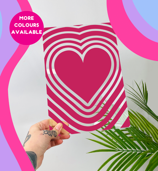 Retro hearts clear acrylic vinyl poster plaque