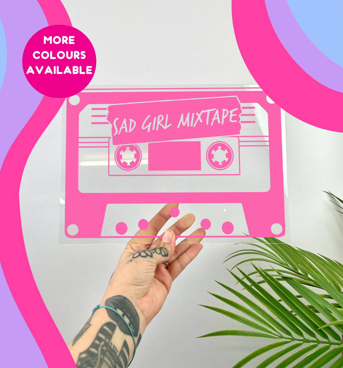 Cassette tape sad girl mixtape clear acrylic vinyl poster plaque