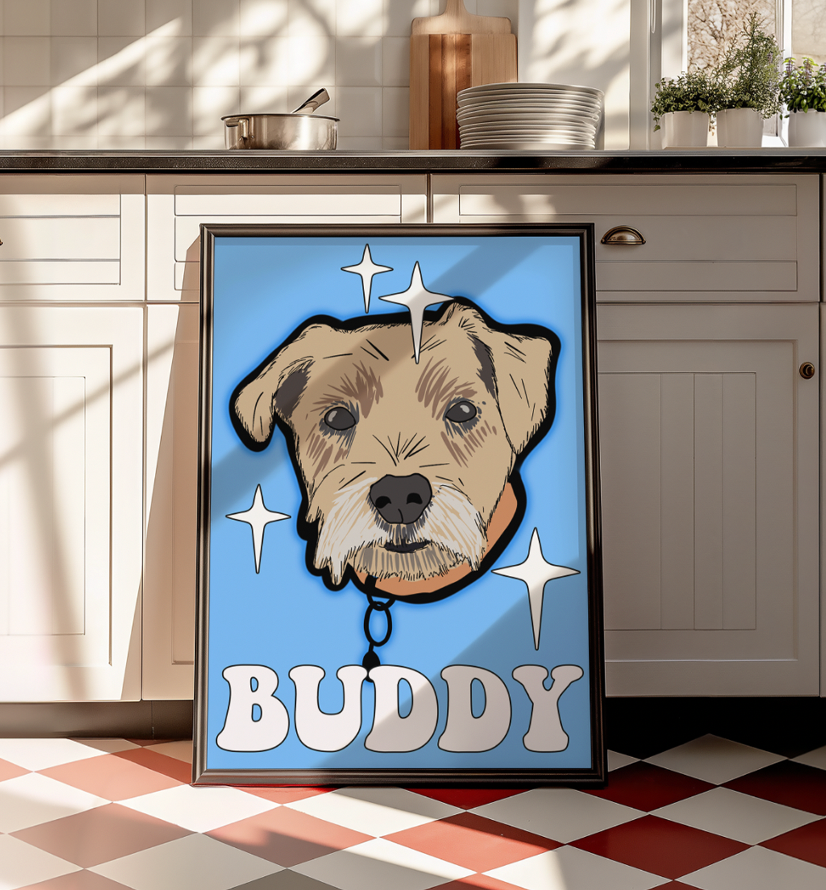 Custom pet dog portrait groovy personalised poster print artwork gift decor