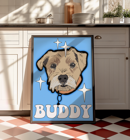 Custom pet dog portrait groovy personalised poster print artwork gift decor