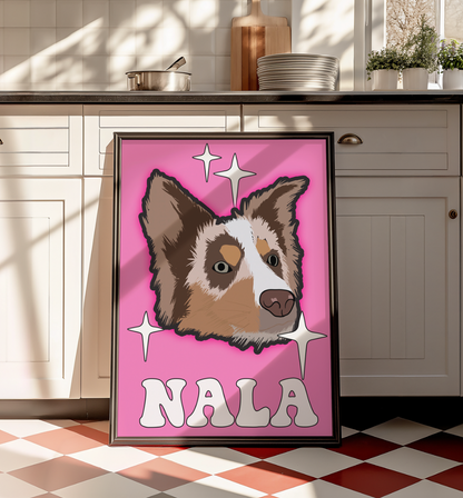 Custom pet dog portrait groovy personalised poster print artwork gift decor