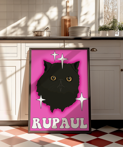 Custom pet cat portrait groovy personalised poster print artwork gift decor