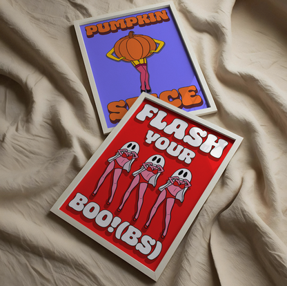Pumpkin spice unhinged graphic typography artwork poster print