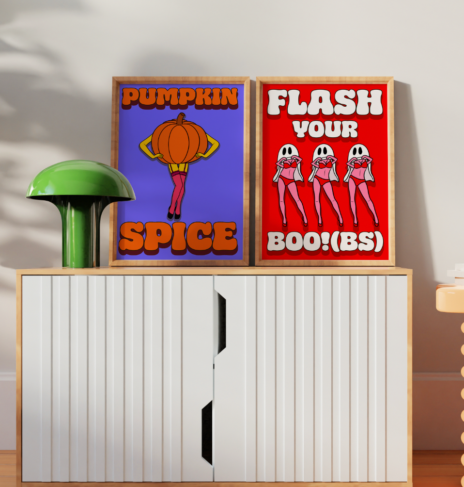 Pumpkin spice unhinged graphic typography artwork poster print