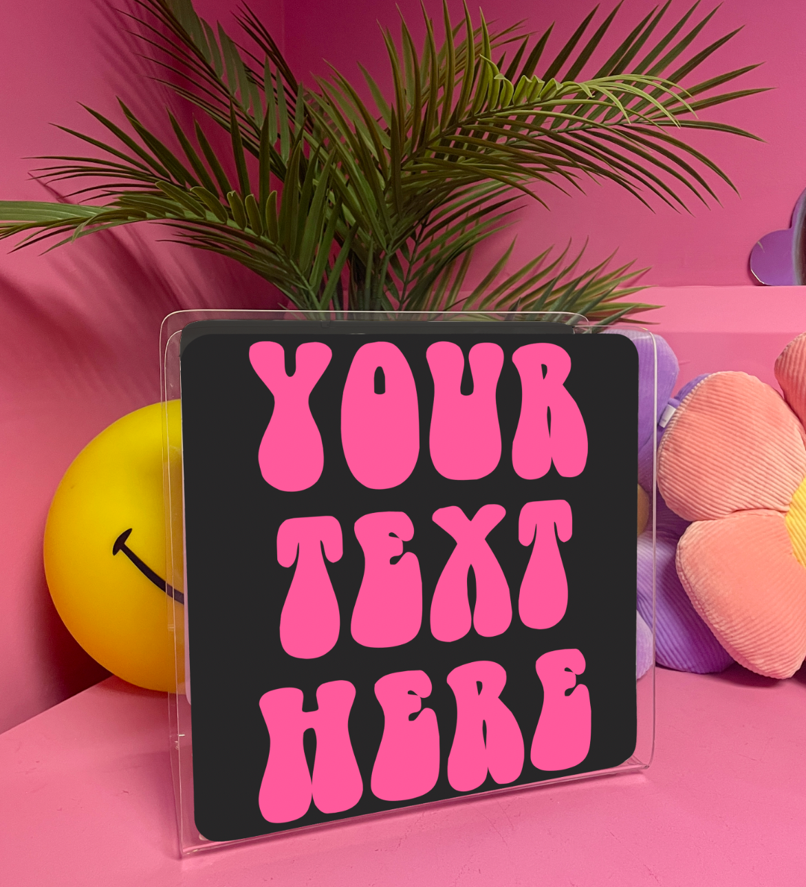 Custom personalised text acrylic storage holder for records, books and other storage home decor