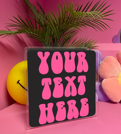 Custom personalised text acrylic storage holder for records, books and other storage home decor