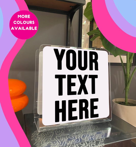 Custom personalised text acrylic storage holder for records, books and other storage home decor