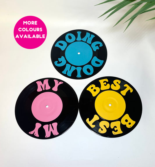 Doing my best quote set of 3 upcycled vintage 7" 45 LP vinyl records home decor