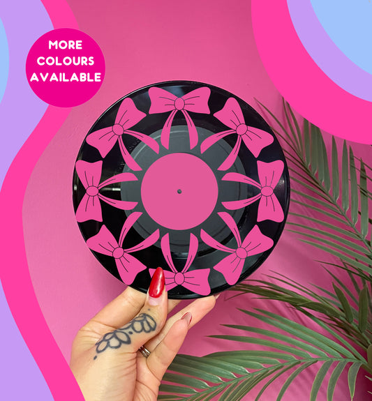 Bow pattern upcycled vintage 7" LP vinyl record home decor