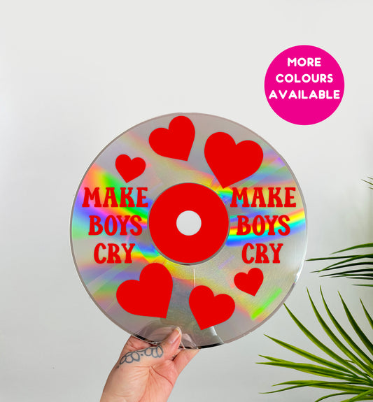Make boys cry upcycled vintage 12" laser disc home decor