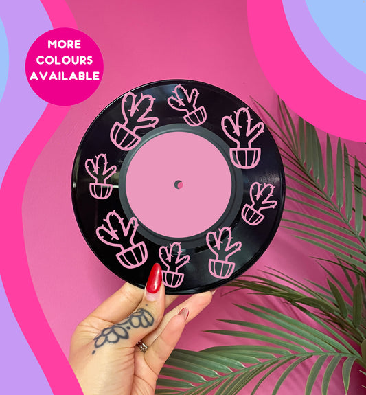 Cactus upcycled vintage 7" LP vinyl record home decor