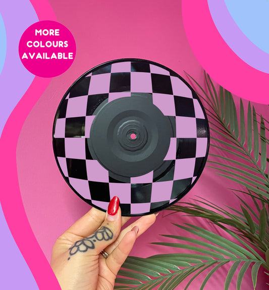 Checkerboard upcycled vintage 7" LP vinyl record home decor