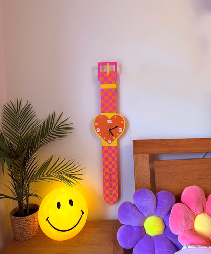 Checkerboard heart watch wall clock decorative silent movement