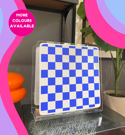 Checkerboard acrylic storage holder for records, books and other storage home decor