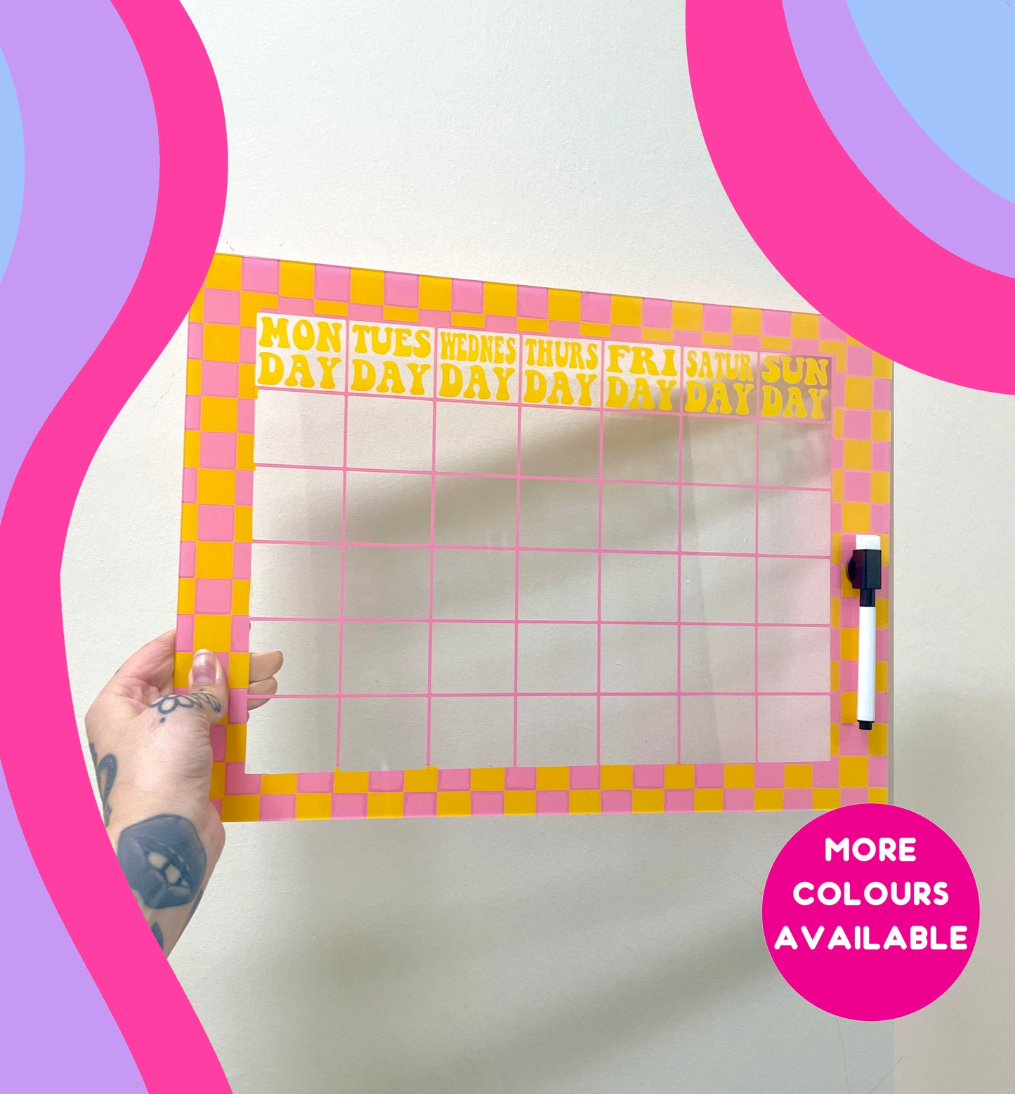 Checkerboard pattern reusable acrylic month calendar board groovy decor