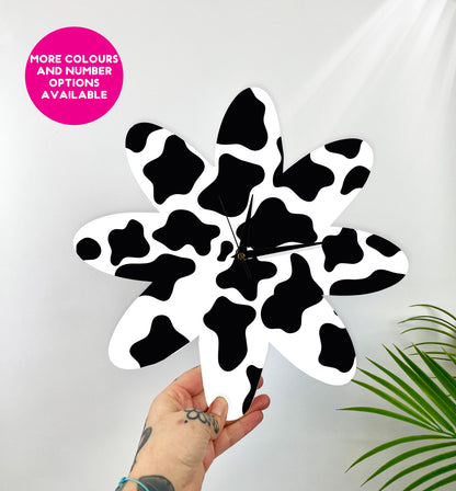 Cow print flower shaped decorative clock silent movement