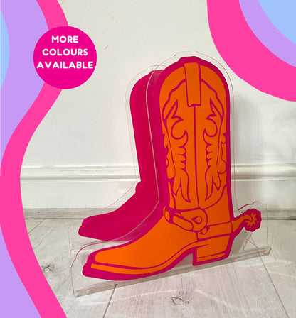 Cowboy boots acrylic storage holder for records, books and other storage home decor