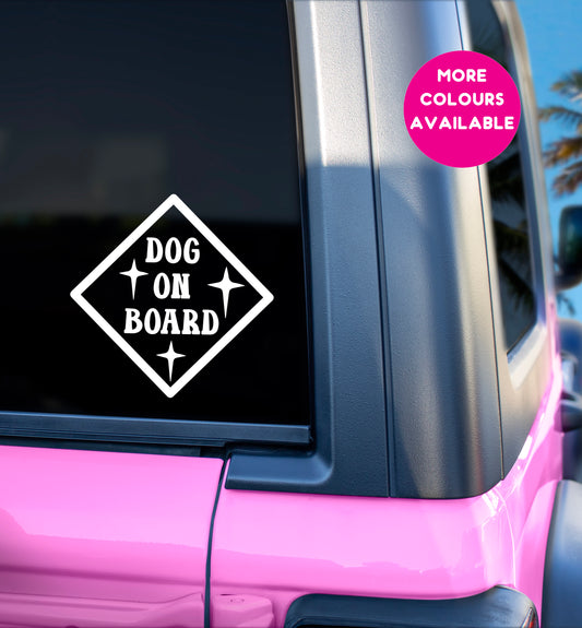 Dog on board car decal bumper sticker various colours