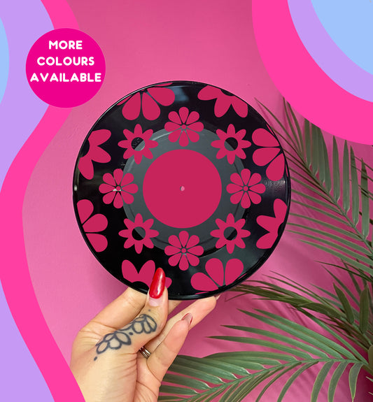 Flower pattern upcycled vintage 7" LP vinyl record home decor
