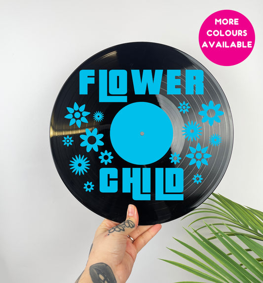 Flower child hippy psychedelic 70's groovy upcycled vintage 12" LP vinyl record home decor