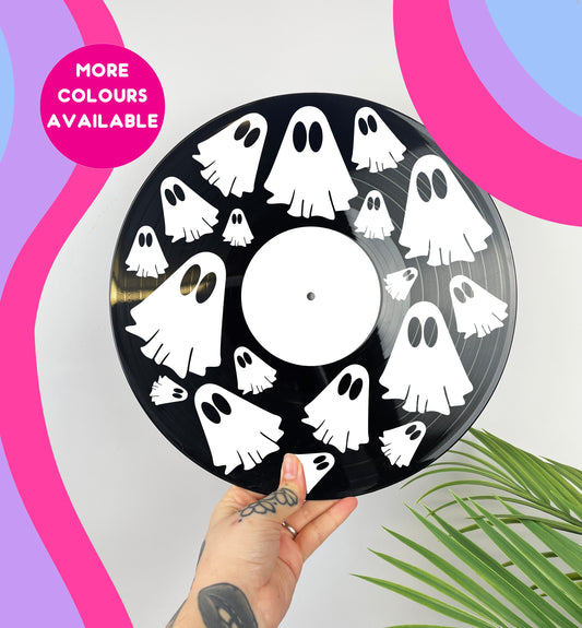 Ghost pattern upcycled vintage 12" LP vinyl record home decor