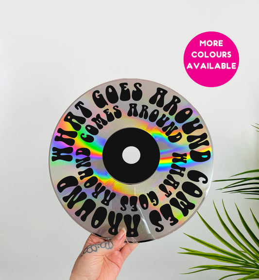 What goes around comes around upcycled vintage 12" laser disc home decor