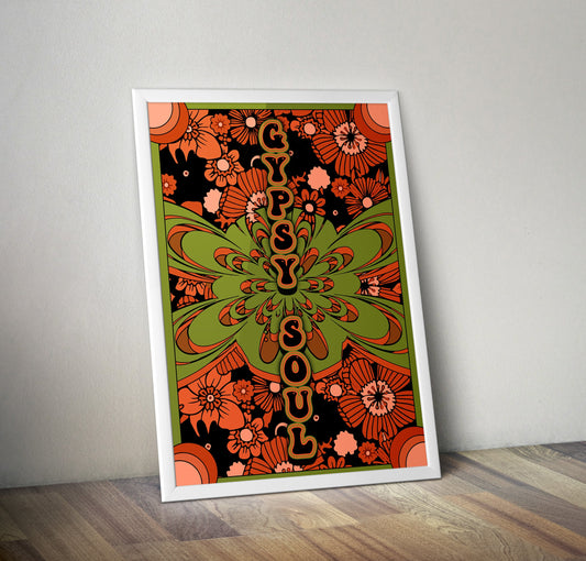 Gypsy Soul Psychedelic 70S Hippy Typography Artwork Poster Print Poster